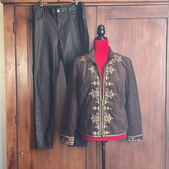 Vintage Chocolate Brown Microsuede Embroidered Jacket PM - Picture 11 of 11